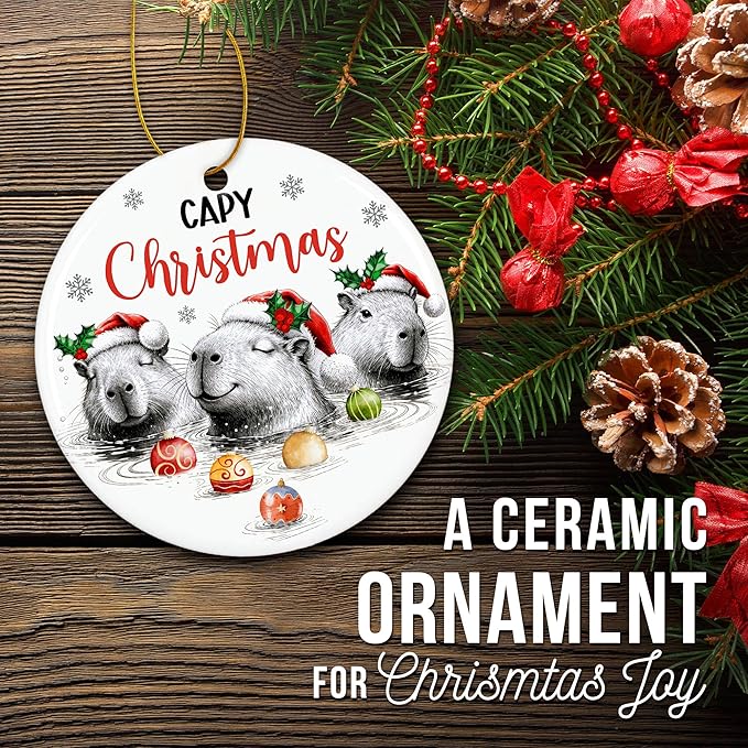 ZAGKOO Capybara Christmas Ornament 2025 - Capybaras Gifts for Capybara Lovers - Funny Animal Lovers Gift Ideas, Christmas Decorations - Holiday Presents, Ceramic Xmas Ornament Exchange