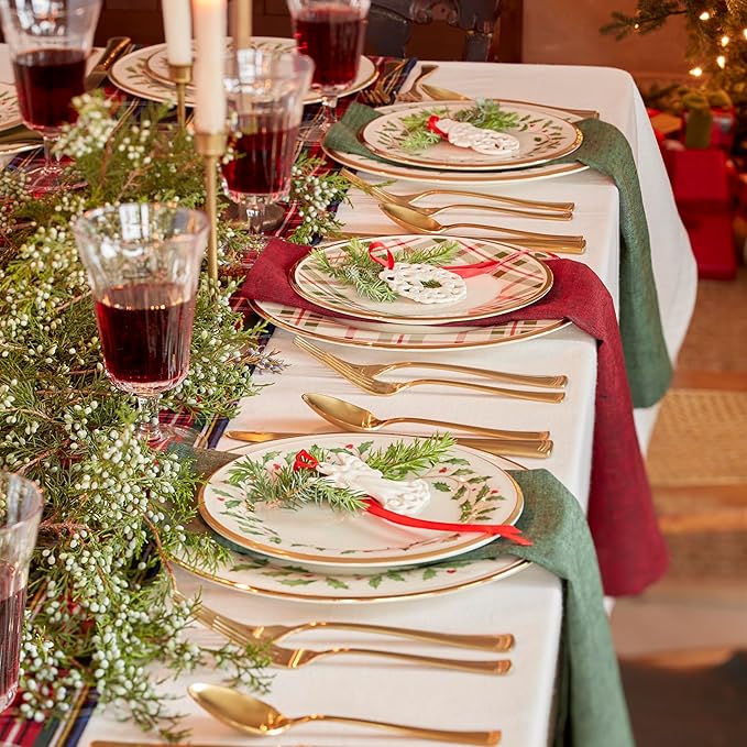 Lenox 894966 Holiday Plaid Dinner Plates, Set of 4, Red & Green, Christmas Dinnerware, Hosting