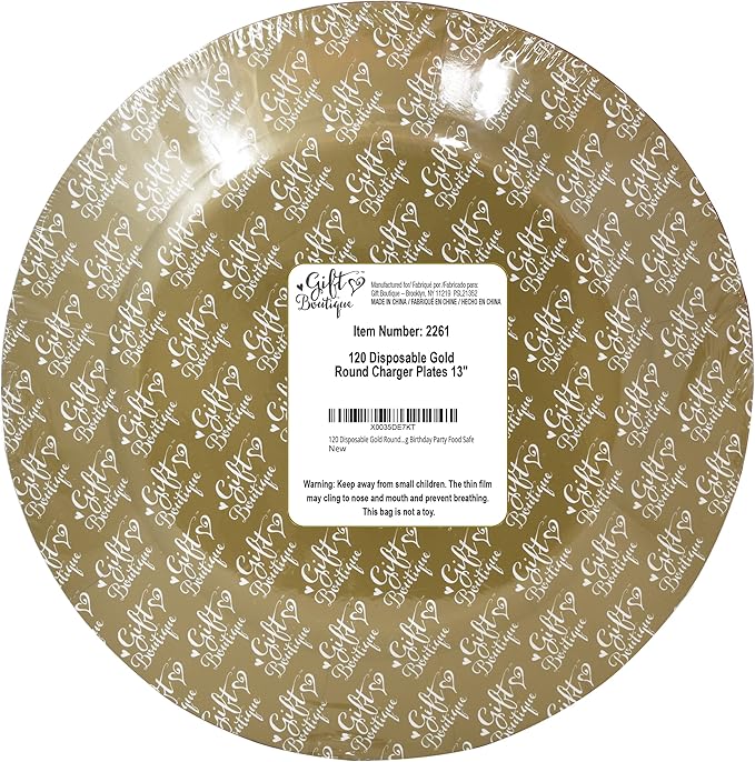 Gift Boutique 120 Disposable Gold Round Charger Plates 13" Dinner Table Serving Tray Plate Heavy Duty Reusable Paper Cardboard Platters for Table Setting Place Mats Cupcake Dessert Wedding Food Safe