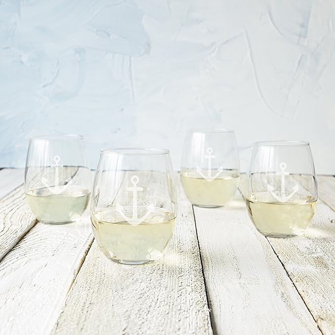 Cathy's Concepts Anchor Stemless Wine Glasses (Set of 4)