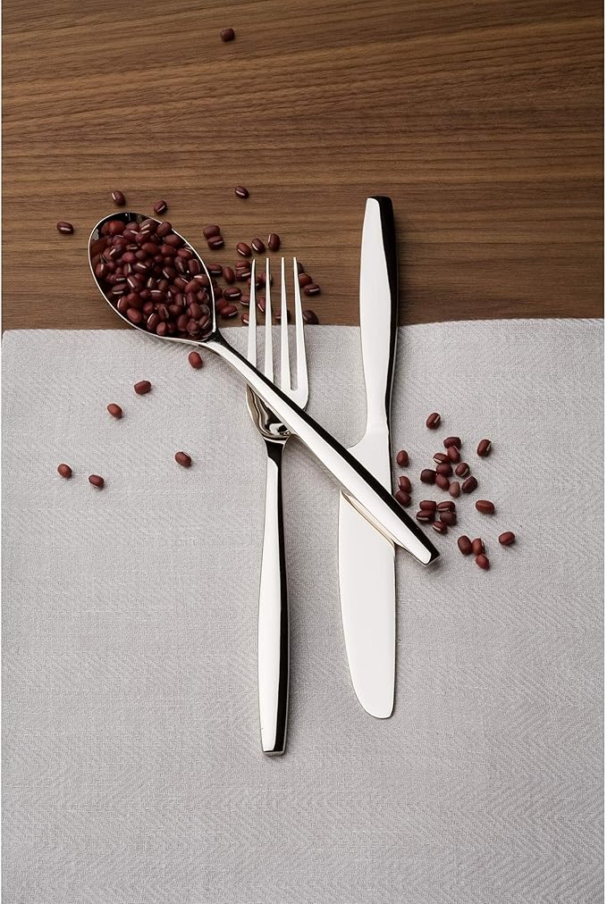 nambe Aidan Flatware Set, 45-Pc Set, 18/10 Mirror Stainless Steel Silverware Cutlery Set, Designed for Home Kitchens or Restaurants, Service for 8 and a 3pc Hostess Utensil Set, Dishwasher Safe