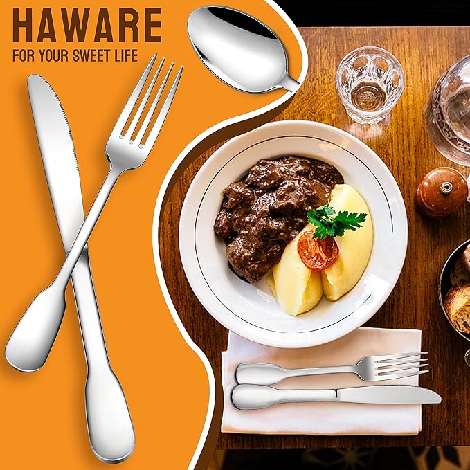 HaWare 18/10 Stainless Steel Flatware, 40-Piece Silverware Set for 8, Premium Cutlery Set for Home Restaurant, Include Knife Fork Spoon, Ergonomic Design Eating Utensils Tableware, Dishwasher Safe