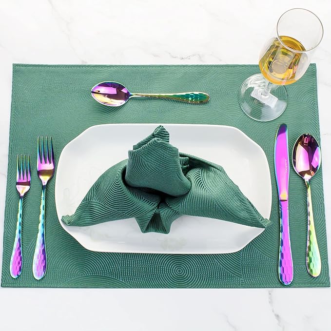 Hammered Silverware Set 20 Pieces, 18/10 Stainless Steel Colorful Silverware Set, Tableware Flatware Set for 4, Utensils Set Include Knife/Fork/Spoon, Mirror Polished, Dishwasher Safe (Rainbow)