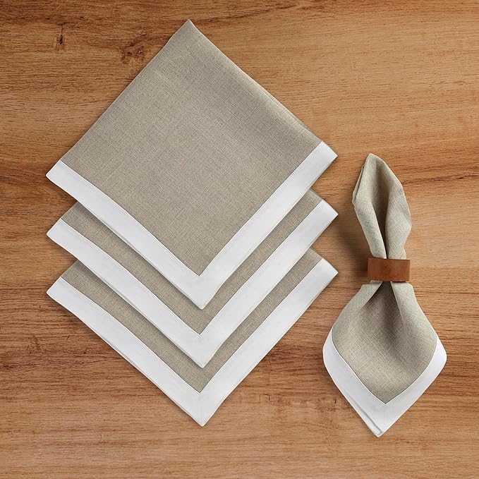 Solino Home Linen Napkins Set of 4-100% Pure Linen White and Natural Dinner Napkins Cloth 20 x 20 Inch for Winter, Holiday - Classic, Handcrafted and Machine Washable