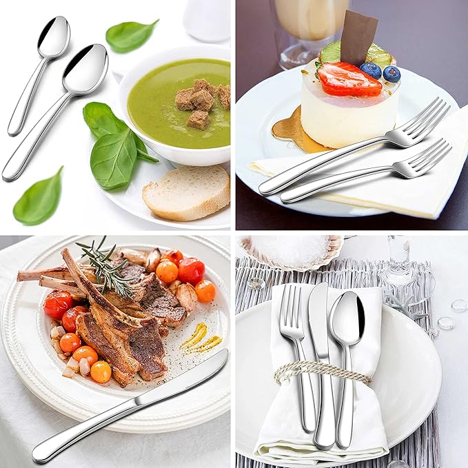 Herogo Heavy Duty Silverware Set with Serving Utensils, 72-Piece Stainless Steel Heavy Weight Modern Flatware Set for 12, Fancy Cutlery for Home Wedding, Dishwasher Safe, Mirror Finished
