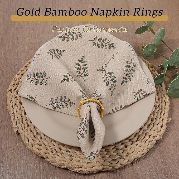 Napkin Rings Set of 24 Bamboo Knuckles Style Gold Napkin Holder Ring for Table Decoration, Wedding, Family Dinner, Party, Christmas, Thanksgiving Day, Birthday