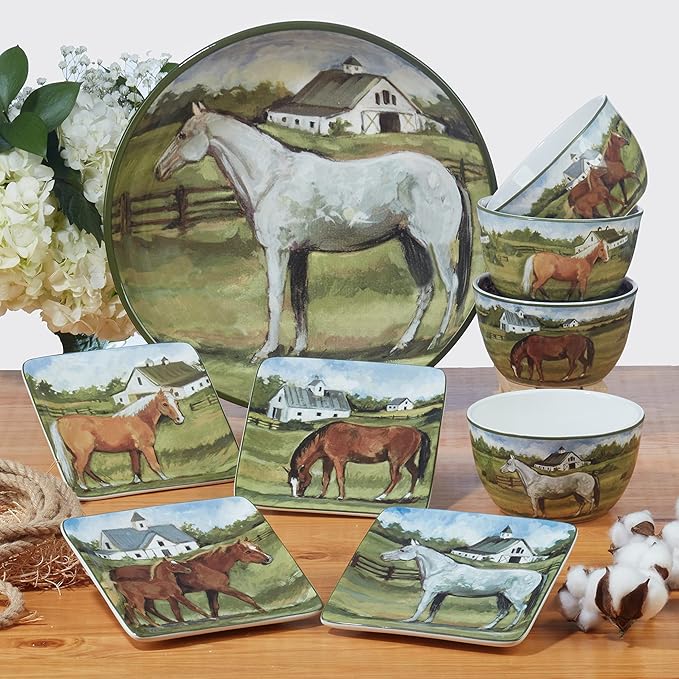 Certified International York Stables 6" Canape/Luncheon/Appetiser Plates, Set of 4 Assorted Designs