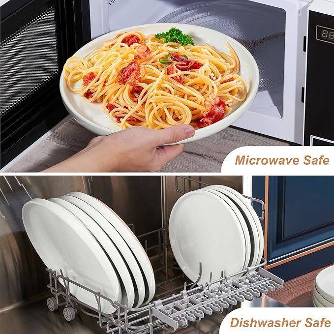LIANYU Dinner Plates Set of 4, 10.5 Inch Large & Round Porcelain Dinner Plates, Stoneware Dishes Set for Serving Salad, Dessert, Appetizer, Oven, Microwave & Dishwasher Safe, Stackable, Four-color