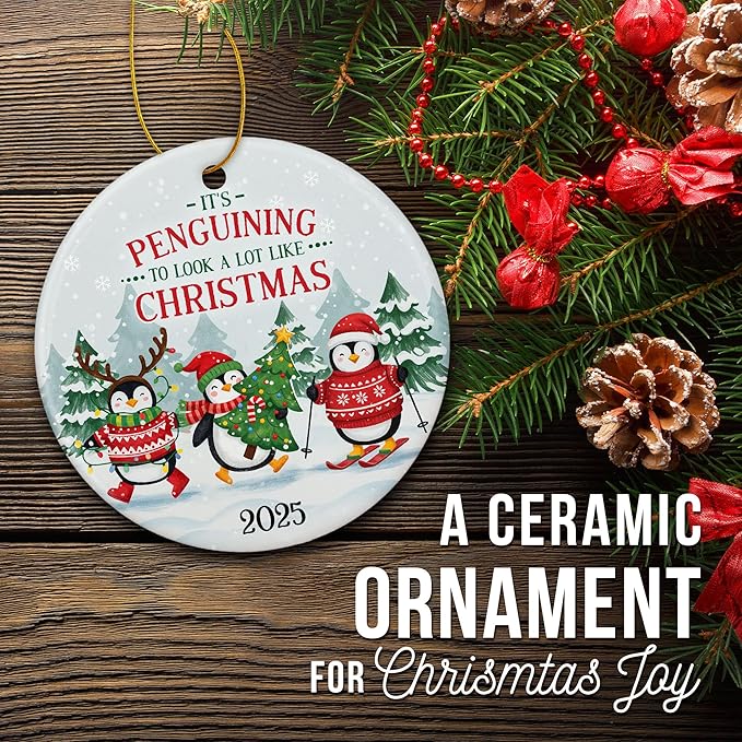 ZAGKOO Penguin Ornament 2025 - Cute Penguin Christmas Ornaments - Funny Penguins Gifts for Women, Men, Kids, Penguins Lovers - Gift Exchange Ideas - Ceramic Ornament for Xmas Tree Decoration