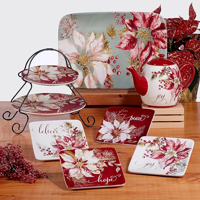 Certified International Winters Joy 6" Luncheon/Canape Plates, Set of 4 Assorted Designs, Multicolor, Small