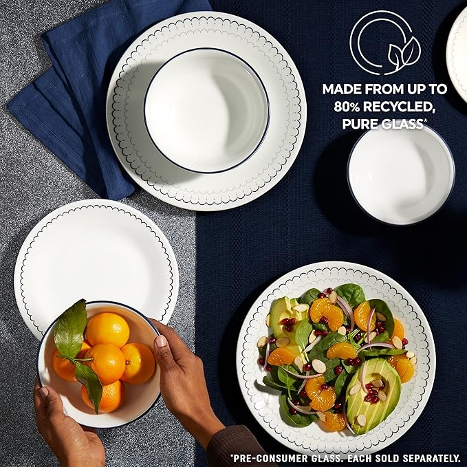 Corelle 6-Piece 8.5" Lunch Round Plates, Vitrelle Triple Layer Glass, Lightweight Round Plates, Salad Plates, Chip and Scratch Resistant, Microwave and Dishwasher Safe, Caspian