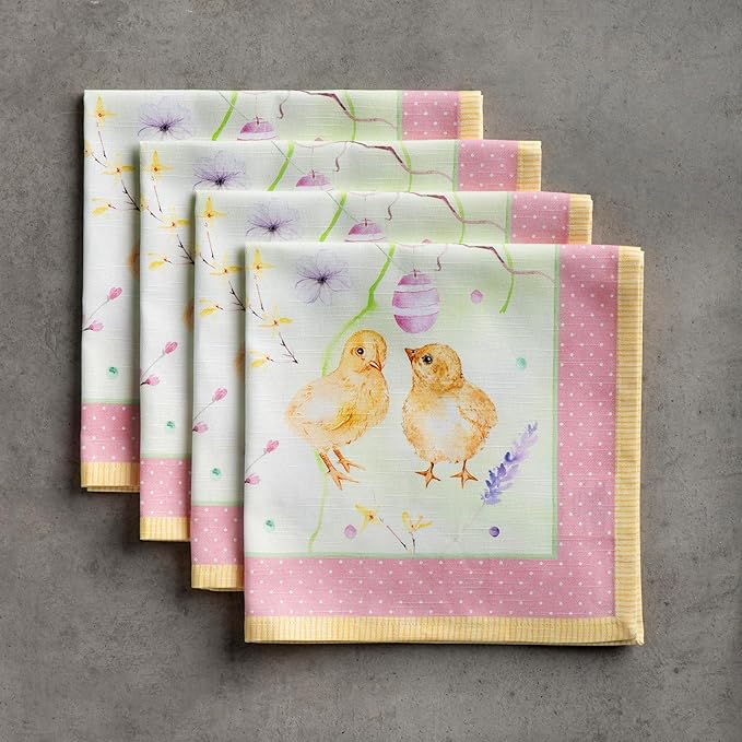 Maison d' Hermine Cloth Napkins Set of 4 100% Cotton Everyday Reusable Square Napkins Cloth Washable, Dinner, Party, Wedding, Restaurant, Spring/Summer (Easter Zest, 20" x 20")