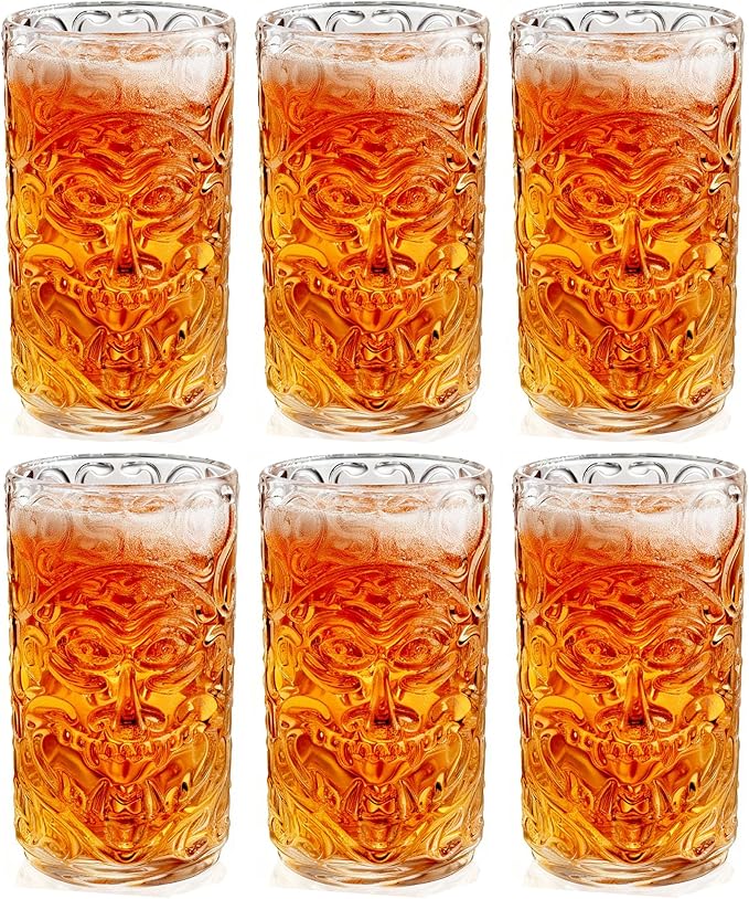 Glass Drinking Glasses Set of 6 Tiki Drinking Glasses Cups 14.5oz for Cocktails,Water,Juice,Beer,Cocktails,Wine Mojito Cups, Cocktail Glass, Bar Glassware Set for Cocktail, Beer, Whiskey