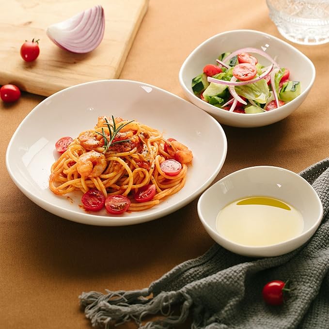BTaT- Porcelain Serving Bowls, Triangular, 24 Oz, Set of 4, Pasta Bowls, Large Serving Bowls
