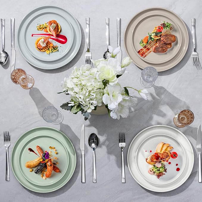 LIANYU 6Pcs Dinner Salad Plates Set, 7.75 Inch Stoneware Kitchen Dessert Flat Plate, Small Ceramic Serving Dishes for Dessert and Appetizer, Stackable, Oven, Microwave & Dishwasher Safe, Milky Brown