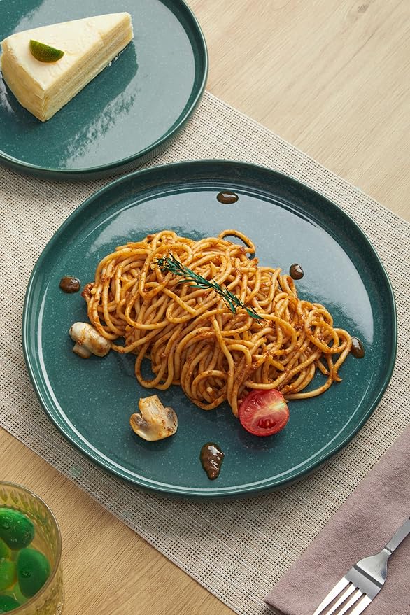 Ceramic Dinnerware Set for 4,Reactive Glaze Plates and Bowls Sets,Microwave Safe,Chip-Resistant Dish Set,Perfect for Modern Dining,Farmhouse Style (Forest Green, Service for 4 (12pcs))