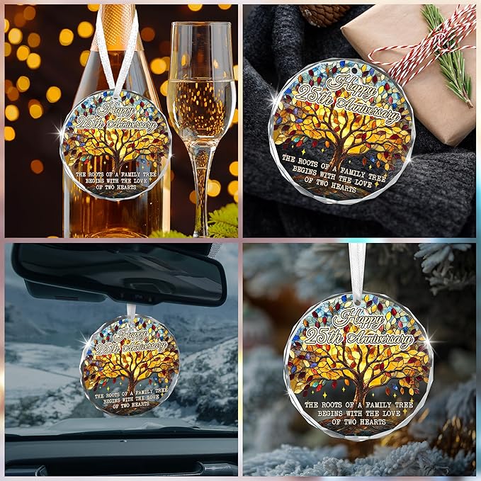 25th Christmas Anniversary Wedding Gifts for Couples - Glass Christmas Ornaments 2025 for Tree Decorations - Anniversary Wedding Gifts for Women Men Him Her Husband Wife Parents Grandparents
