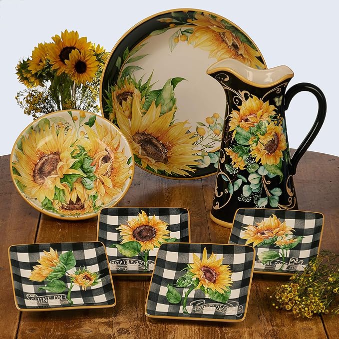 Certified International Sunflower Fields 6" Canape/Lucheon Plates, Assorted Designs, Small, Set of 4
