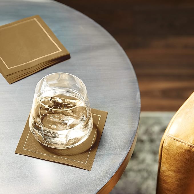 Five Star Cocktail Napkins, 50 Luxury Cotton Disposable Cocktail Party Napkins, 4.5" x 4.5" for Home Bars, Game Nights, Beverages, Birthdays, Weddings & Holidays, Khaki