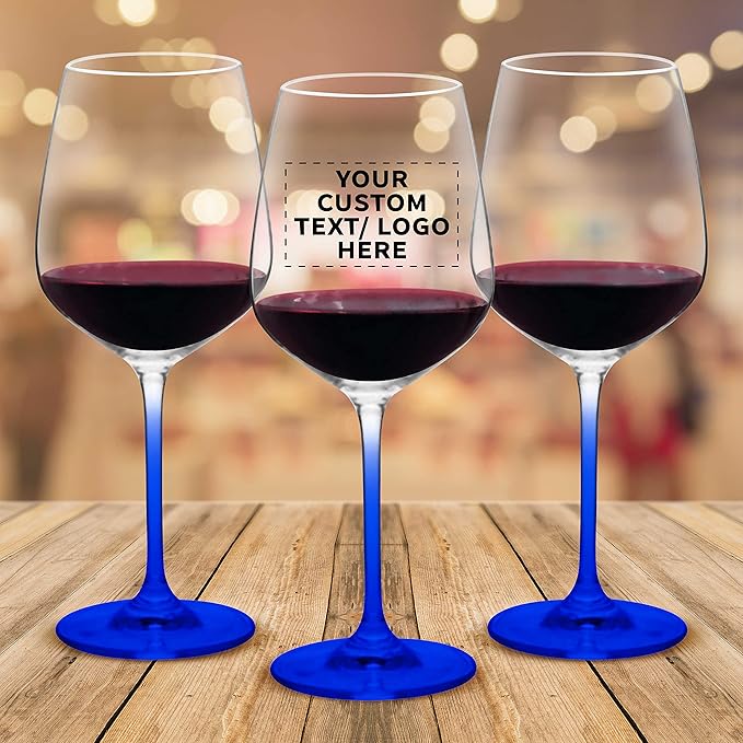 Custom Crystal Wine Glasses 17.5 oz Set of 48, Personalized Bulk Pack - Restaurant Glassware, Perfect for Red Wine or White Wine - Blue