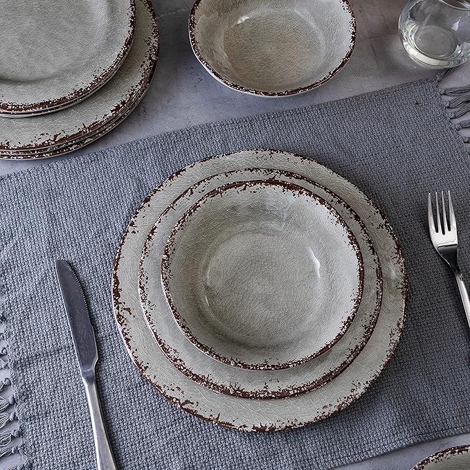 LEHAHA Melamine Crackled Rustic Serving Platter Set of 2, Farmhouse Large Rectangle Trays for Food, Entertaining and Party Use, 17.5"x 10", Grey
