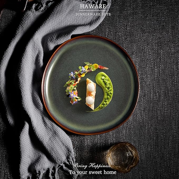 HaWare Stoneware Salad Plates Set of 6, 7.9” Heavy Duty Ceramic Plates, Reactive Glaze Dinnerware for Home Restaurant, Chip and Scratch Resistant, Microwave and Dishwasher Safe, Reactive Moss Green