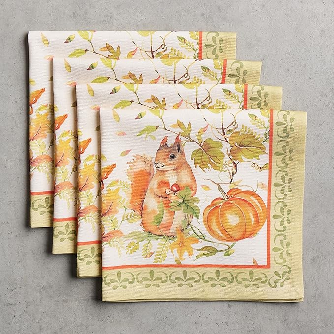 Maison d' Hermine Cloth Napkins Set of 4 100% Cotton for Thanksgiving Christmas Decorations Everyday Reusable Square Fall Napkins Cloth Washable Dinner Party (Pumpkin Passion, 20"x20")