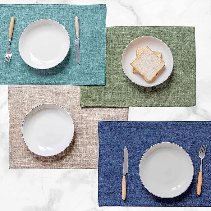Home Brilliant Linen Cloth Placemats Set of 6 Heat Resistant Dining Table Place Mats Kitchen Washable Dining Mats for Dinner Spring Decor, Green