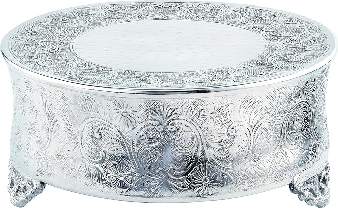 Elegance Round Ornate Wedding Cake Stand, 14", Silver