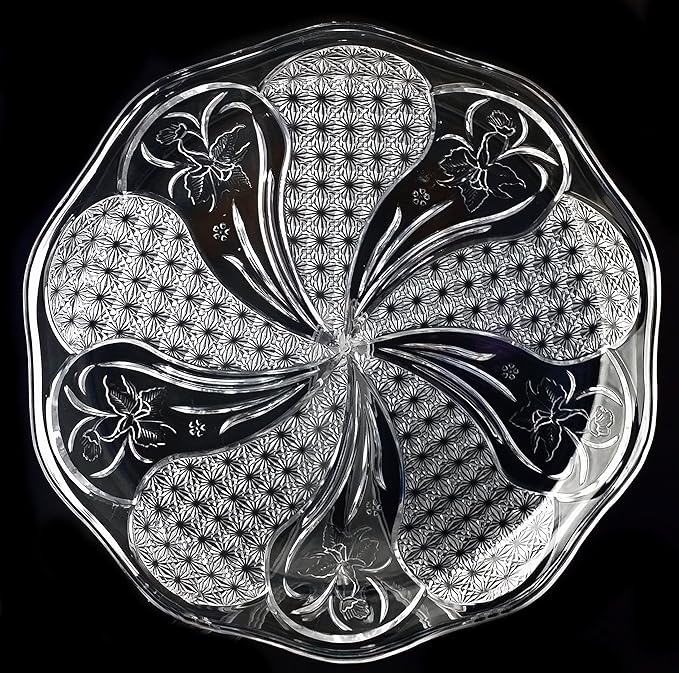 3 Acrylic Serving Trays Round 13.5" Dia Clear Cut Glass Look 1.5" Deep Tulip Des