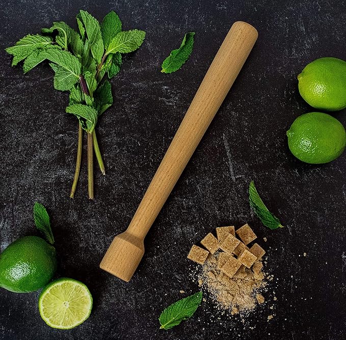 Wood Cocktail Muddler: 12 inch Hardwood Mojito Drink Muddler Home Bar Tool
