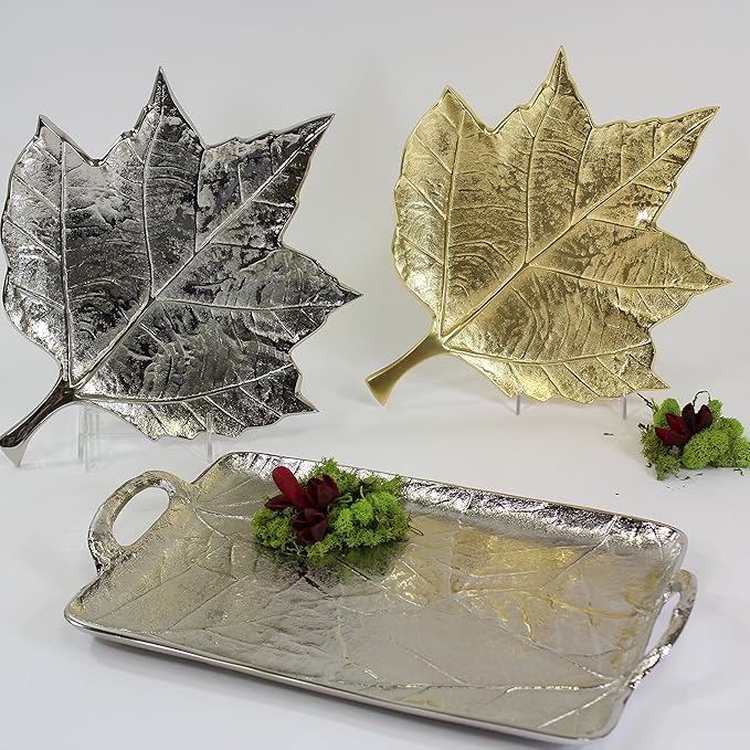 Pampa Bay Leaves Embossed Leaf Tray, Silver