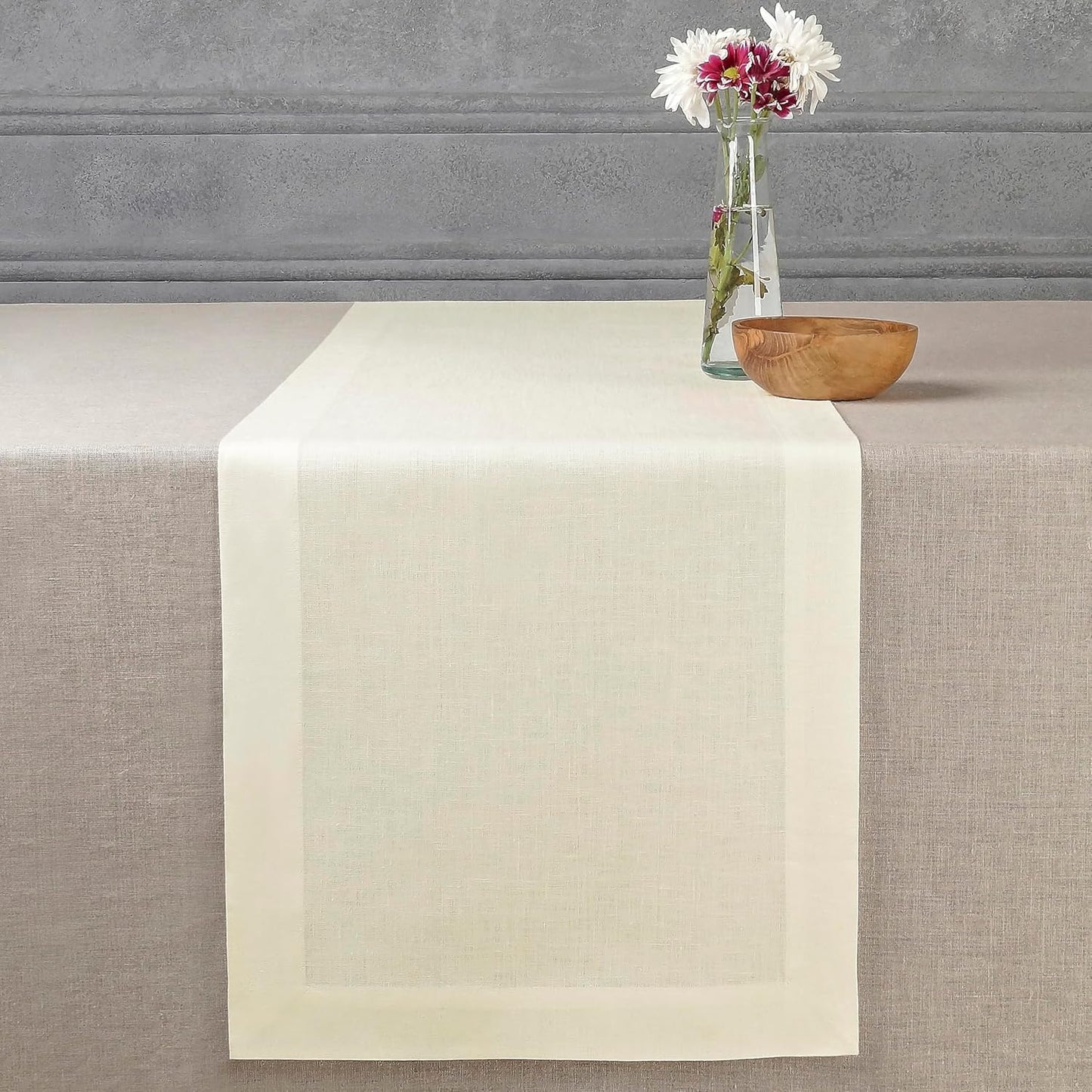 D'Moksha Homes Linen Ivory Table Runner 72 Inches Long - 100% Pure Linen 14 x 72 Inch Table Runner for Dining, Mothers Day, Spring - Machine Washable