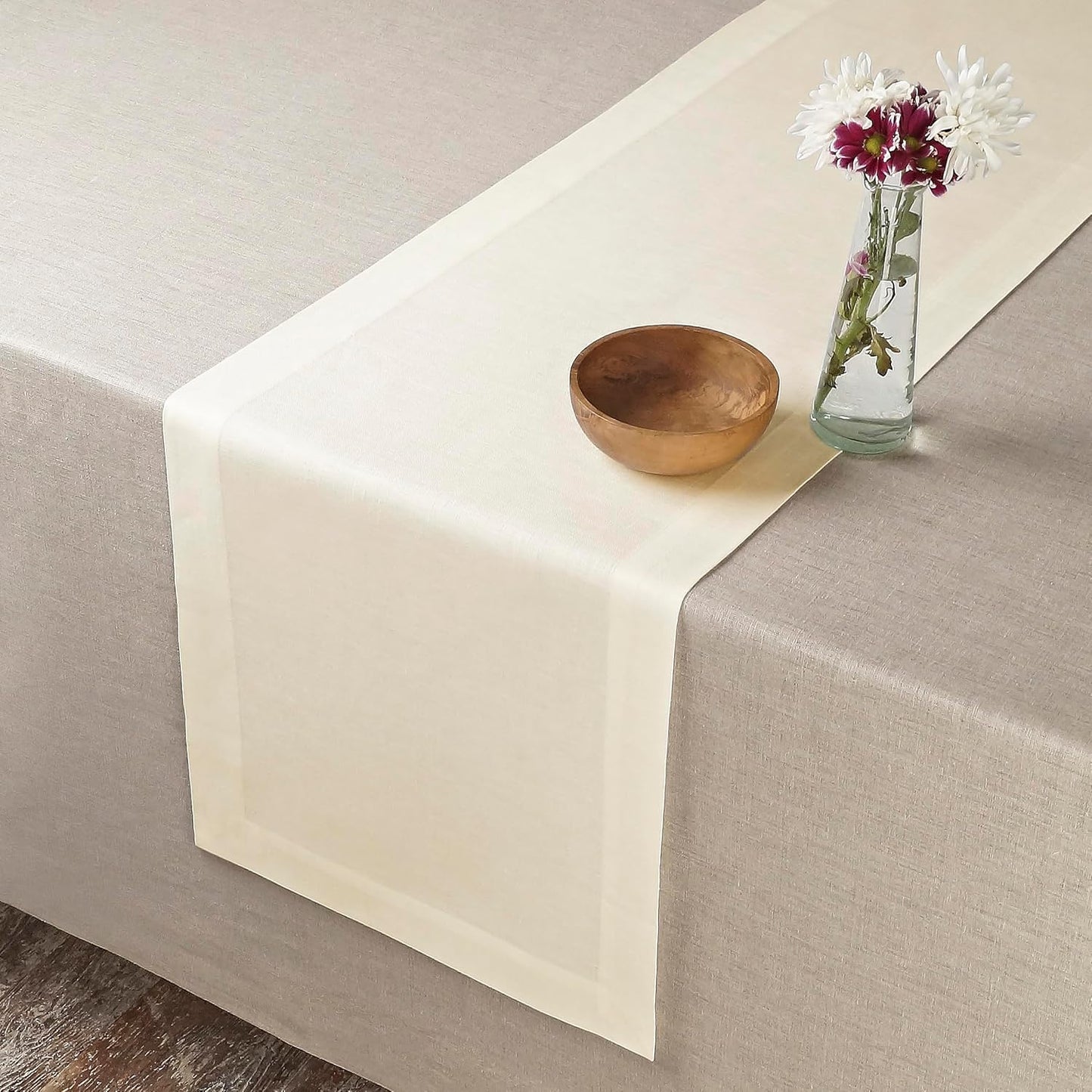 D'Moksha Homes Linen Ivory Table Runner 72 Inches Long - 100% Pure Linen 14 x 72 Inch Table Runner for Dining, Mothers Day, Spring - Machine Washable