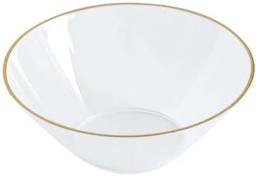 Efavormart 24 Pack Clear Heavy Duty Plastic Dessert Bowls with Gold Rim, Premium Disposable Ice Cream Party Bowls - 7oz