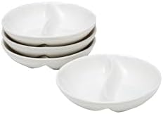 Vikko MINI White Sectional Dish, Set of 4 Porcelain Dipping Sauce Bowls, Small Serving Dish for Condiments, Stackable Round Spice Bowls