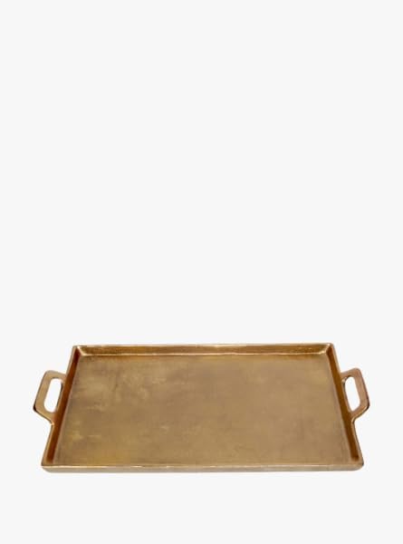 Antique Brass Aluminum Tray with Handles, Decorative and Functional Serving Tray, Available in 10 x 14 Inch and 15 x 25 Inch Sizes (15 x 25 Inch)
