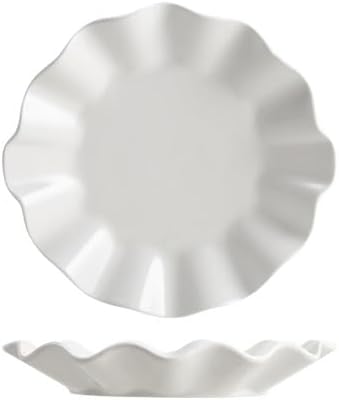 Kitchen Plates Ceramic Lotus Leaf Soup Plate Special-shaped Western-style Appetizer Creative Household Fruit Kitchen Irregular Pure White Dessert Tableware Restaurant Plates(8 in)