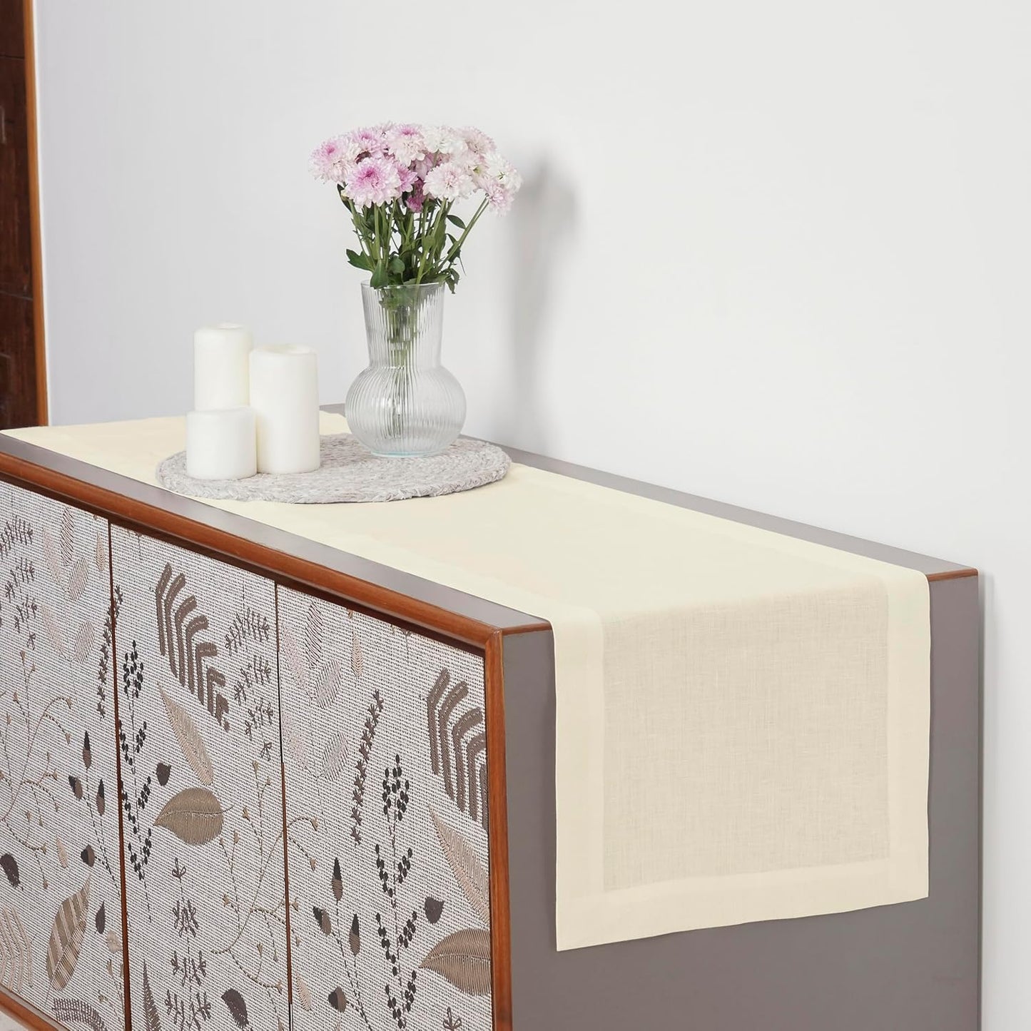 D'Moksha Homes Linen Ivory Table Runner 72 Inches Long - 100% Pure Linen 14 x 72 Inch Table Runner for Dining, Mothers Day, Spring - Machine Washable