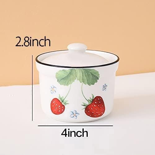 Ceramic Strawberry Sugar Bowl Storage Jar with Lid and Spoon,1pcs