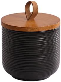 Simcat Ceramic Canister Set Kitchen Airtight Food Storage Jar with Bamboo Lids Coffee Sugar Tea Storage Containers (Little black with belt-8.8oz)