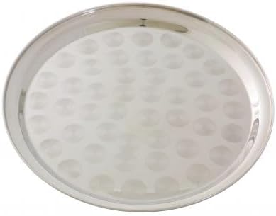 14” Stainless Steel Round Serving Tray with Swirl Pattern – Polished Display Tray with Narrow Rim for Catering, Events & Restaurants