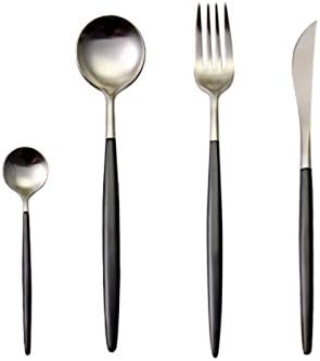 Lots 4pcs 304 Stainless Steel Tableware Dinner Spoon Fork Knife Flatware Serving Sets Spoons Forks Knives，Black + Silver-4