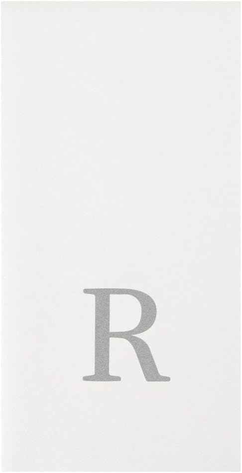 Luxenap 15.8 X 7.9 Inch Linen-Feel Guest Towels, 50 Lettered Hand Towels - Silver Letter 'R', Sans Serif Font, White Paper Dinner Napkins, airlaid, For Restrooms And Tables - Restaurantware