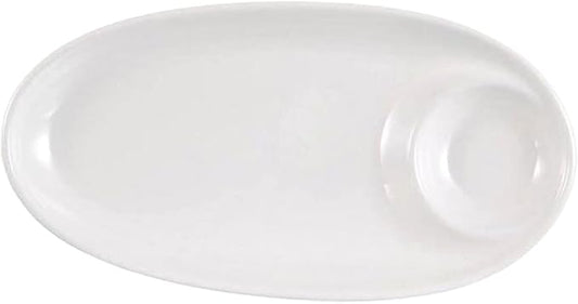 Cabilock Ceramic Divided Dipping Sauce Plate 4-Compartment White Serving Tray for Appetizers Sushi and Dumplings Kitchen Gadget for Parties and Family Gatherings