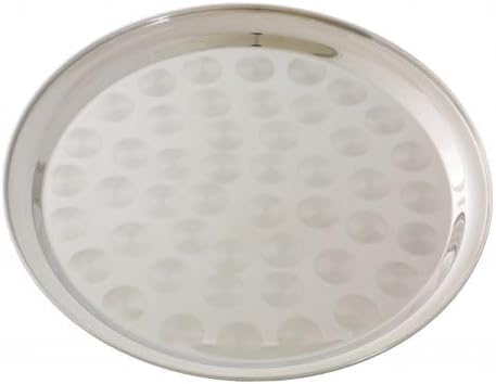 12" Stainless Steel Round Tray with Swirl Pattern Serving Display Tray with Narrow Rim