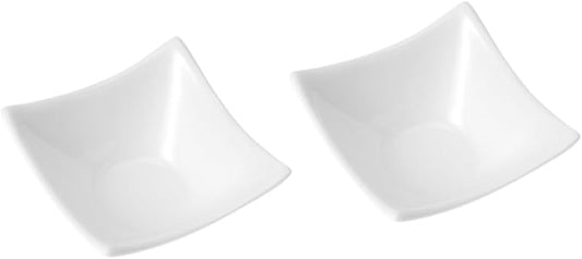 2-Piece Pure White Ceramic Snack Dishes Set Four-Corner Dipping Sauce Plates for Entertaining and Appetizers