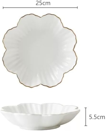 Kitchen Plates Flower Shape Ceramic Plate Nordic Floral White Porcelain Dinner Plate Soup Salad Bowl Dessert Dish Tableware Restaurant Plates(9 inches)