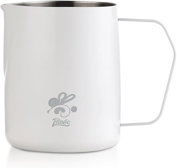 Bincoo Milk Frothing Pitcher 600ml/20oz,Stainless Steel Latte Art Cup Stainless Steel Frothing Milk Jug with Internal Measurements, for Cappuccino, Espresso and More(White B Style)