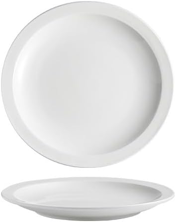 Dinner Plates 7.5-inch Simple White Ceramic Round Commercial Western Steak Dinner Plate Home Wide-rim Appetizer Kitchen Tableware Kitchen Salad Bowl(10.5 in)
